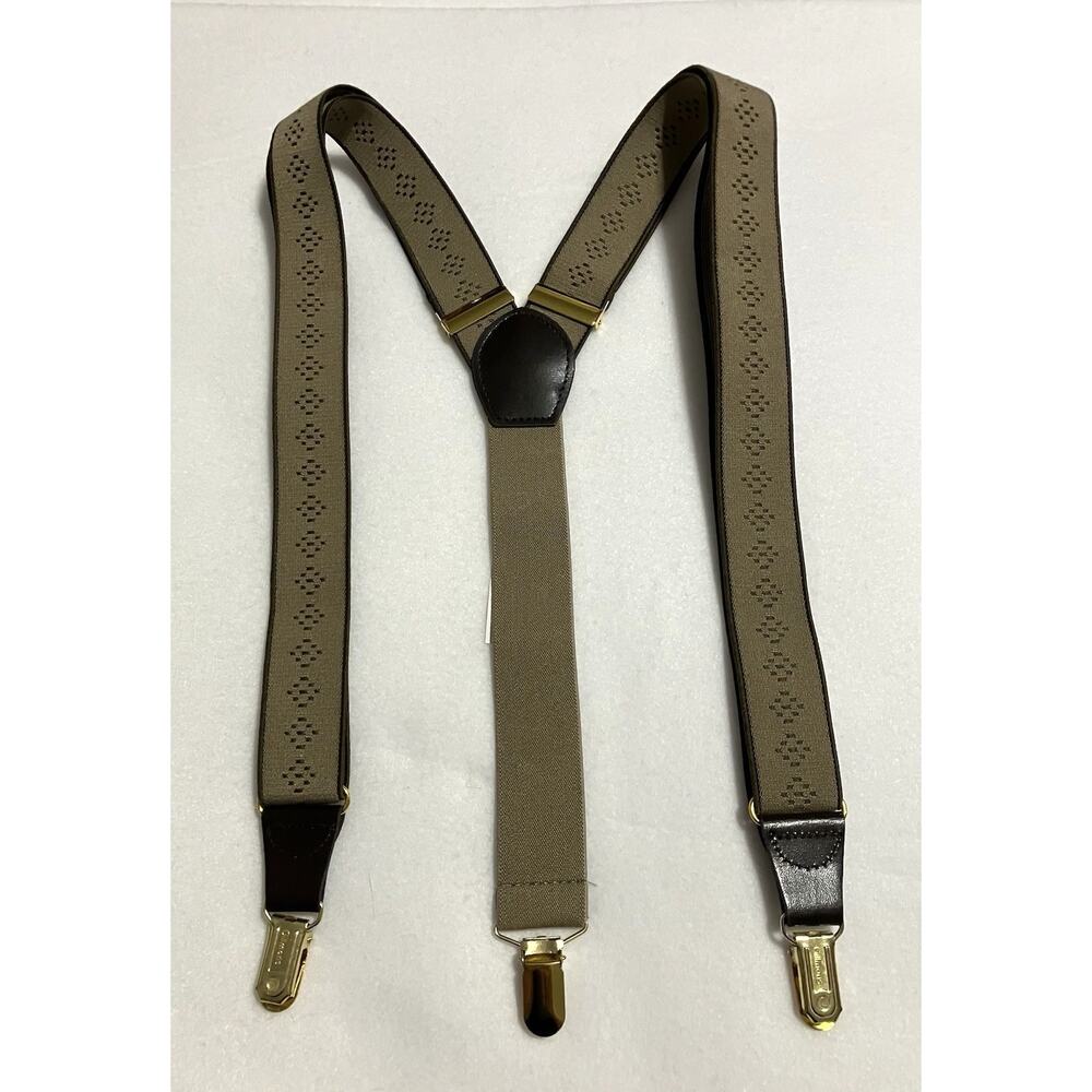 Mens Gillmons Adjustable Clip-on Suspenders Taupe Brown w Gold Toned Hardware